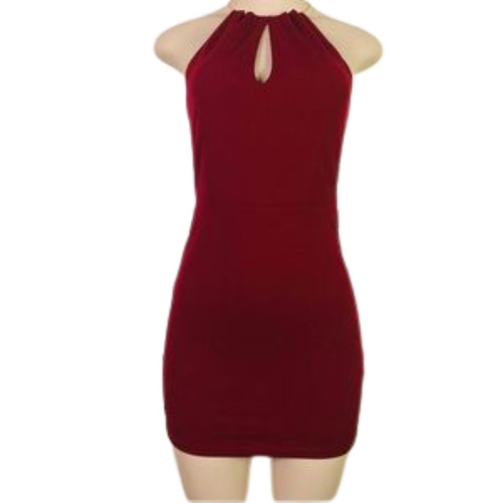 Lulus Minidress burgundy strapless, gold neck ring